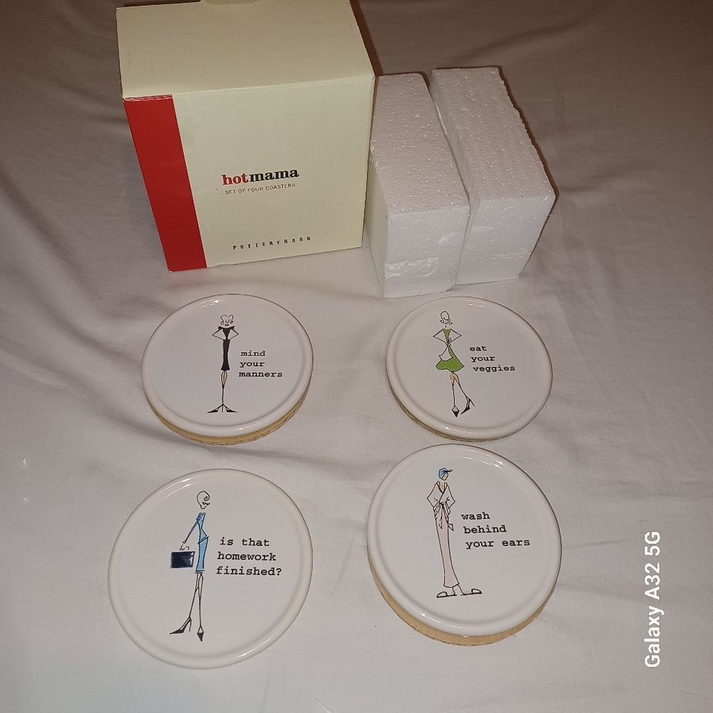 POTTERY BARN HOT MAMA COASTERS SET OF 4